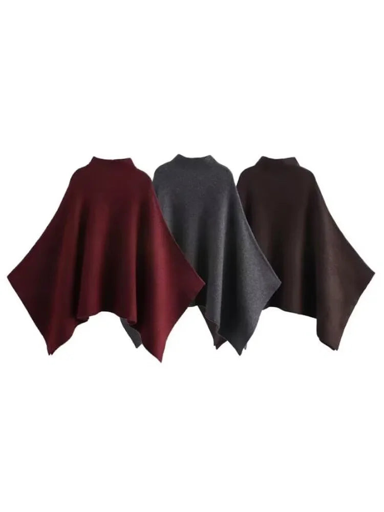 Asymmetric Knit Poncho Cape Loose Solid Color Minimalist Warm Shawl Wrap Outerwear Commuter High Street Pullover 202606H