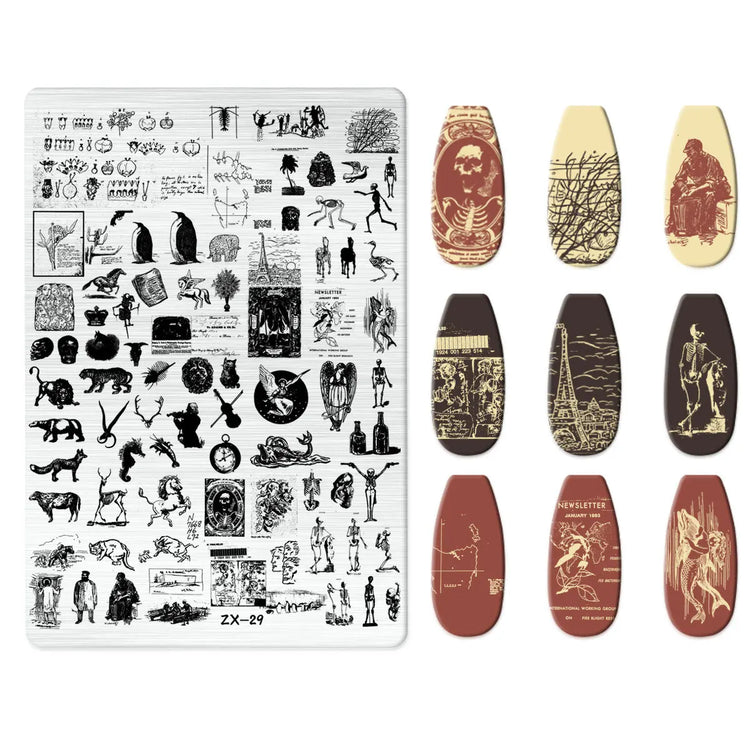 Flowers Love Nail Stamping Newspaper Splice Theme Irregular Stamping Plates Letter Nail Art Printing Stencil Tool Big Size Tools