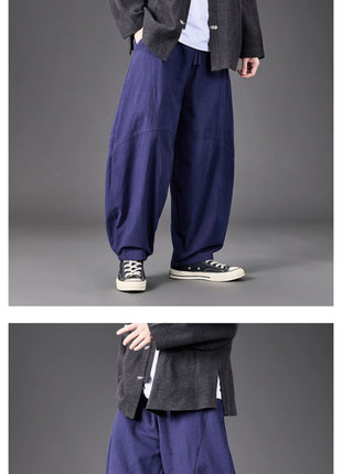 Pantaloni autunnali da uomo stile giapponese comodi pantaloni di lino in cotone maschio casual allentato retrò Harajuku pantaloni a gamba larga da uomo