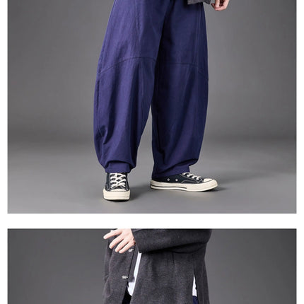 Pantaloni autunnali da uomo stile giapponese comodi pantaloni di lino in cotone maschio casual allentato retrò Harajuku pantaloni a gamba larga da uomo