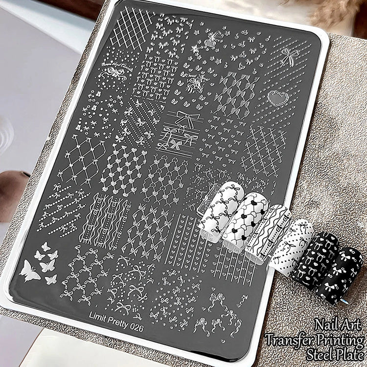 Gothic Letter Nail Art Transfer Printing Steel Plate Nail Art Silicone Stamp Star Heart Dot Bowknot Lace Manicure Tool Templates