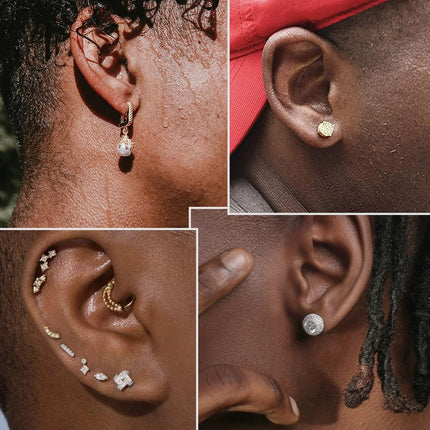 Rock Hip Hop ghiacciato orecchino a perno per uomo uomo Set completo zircone oro Piercing accessori per l'orecchio Punk Hippie Trend gioielli Dropship platinumshop
