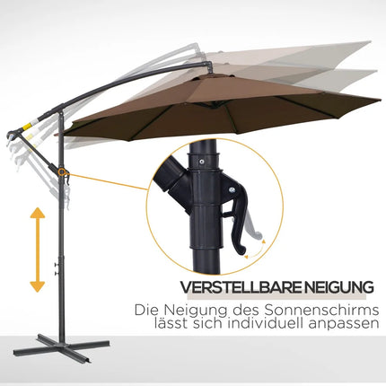 Weather-resistant crank parasol 3 m x 3 m x 2.5 m in steel and coffee-coloured polyester
