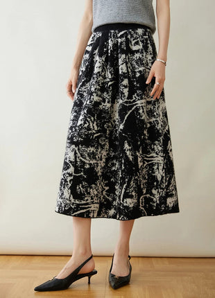 New 100% Pure Cashmere Half Skirt Women's Autumn Winter Mid-calf Knitted Full Skirt A-line High Waist Dress Retro Chinese Style PlatiNum