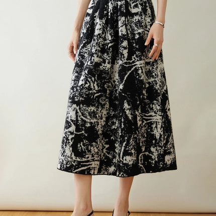 New 100% Pure Cashmere Half Skirt Women's Autumn Winter Mid-calf Knitted Full Skirt A-line High Waist Dress Retro Chinese Style PlatiNum
