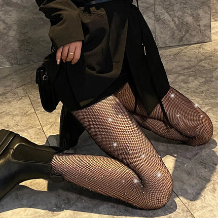 2024 estate a rete diamante collant per le donne moda sexy collant a rete lucida femminile sottile strass maglia calze di nylon collant