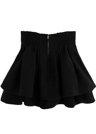 Minigonna a balze Lautaro Primavera Estate Nera Dolce Carina Kawaii a Vita Alta da Donna, Abbigliamento Cutecore Stile Giapponese Moda