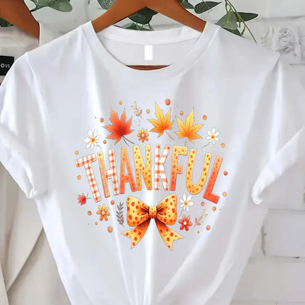 Comfortable Printed Women's T-shirt Thanksgiving Autumn Leaves T-shirt Women's Fall Seasonal Graphic T-shirt