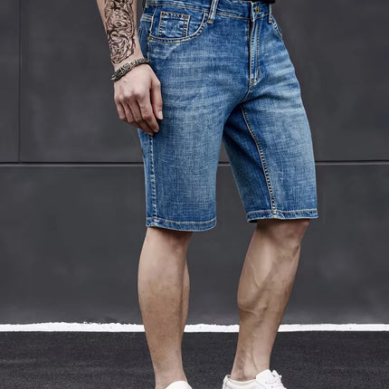 Wthinlee Nuovi Jeans da Uomo Business Casual Elasticizzati Moda Classica Blu Nero Pantaloncini Estivi in Denim da Uomo Lunghezza al Ginocchio