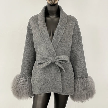 High End Double-sided Wool Strapping Real Wool Fur Coat Women's Removable Cuffs Fox Fur Temperament Cashmere Short Jacket
