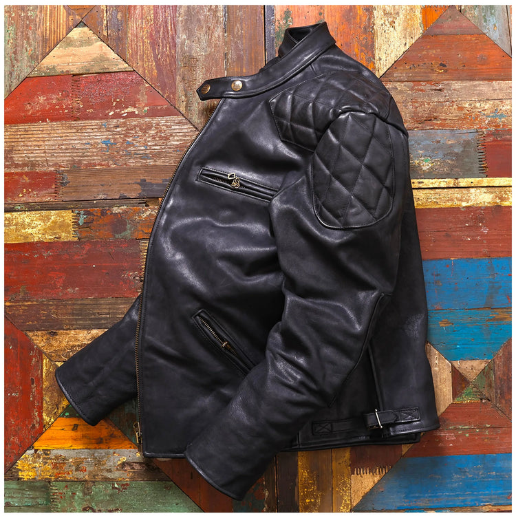 Genuine Leather Jacket Men Black Biker Coat Warm Windproof Snap Collar Zip Pockets Vintage Motorcycle Jacket Autumn Winter