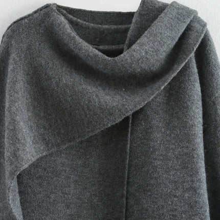 Ladies Autumn Winter Jacket Women Casual Commuter Coat Knitted Loose Oversize Coat Asymmetric Elegant Split Chic Scarf Jacket
