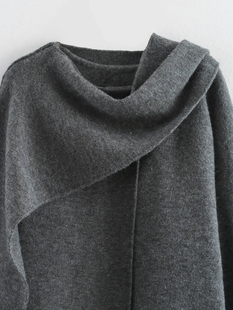 Ladies Autumn Winter Jacket Women Casual Commuter Coat Knitted Loose Oversize Coat Asymmetric Elegant Split Chic Scarf Jacket