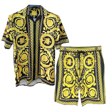 Set di camicie da uomo retrò estive Camicia a maniche corte da spiaggia stampata 3D Pantaloncini da viaggio casual da uomo hawaiano 2 pezzi comoda casual platinumshop