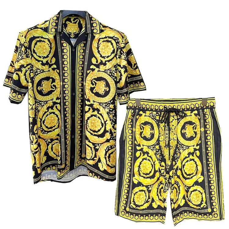 Set di camicie da uomo retrò estive Camicia a maniche corte da spiaggia stampata 3D Pantaloncini da viaggio casual da uomo hawaiano 2 pezzi comoda casual platinumshop