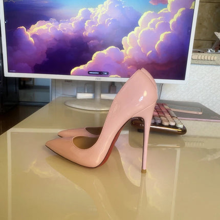 Tacchi altissimi personalizzati multicolori da 12 cm, pelle verniciata bianca nuda, suola rossa sexy, scarpe sottili a punta per ordine singolo platinumshop