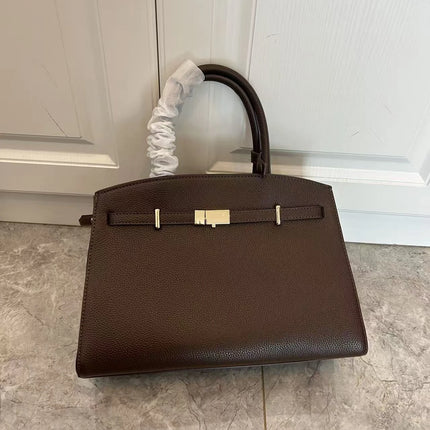 Borsa a mano di lusso in pelle martellata con chiusura in metallo, manico rigido, borsa professionale per affari e cerimonie