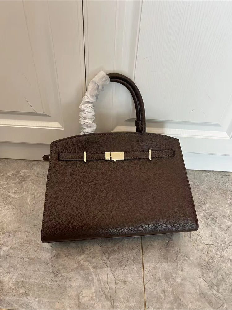 Borsa a mano di lusso in pelle martellata con chiusura in metallo, manico rigido, borsa professionale per affari e cerimonie