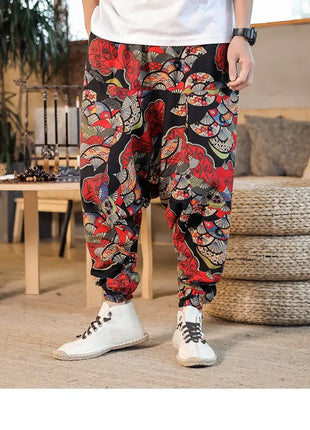 Pantaloni Harem da Uomo 2026 Stile Retrò con Stampa, Pantaloni Jogger Larghi e Comodi con Cavallo Ribassato, Stile Nepal Oversize, Pantaloni Casual da Uomo con Cavallo Ribassato