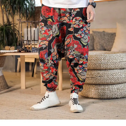 Pantaloni Harem da Uomo 2026 Stile Retrò con Stampa, Pantaloni Jogger Larghi e Comodi con Cavallo Ribassato, Stile Nepal Oversize, Pantaloni Casual da Uomo con Cavallo Ribassato