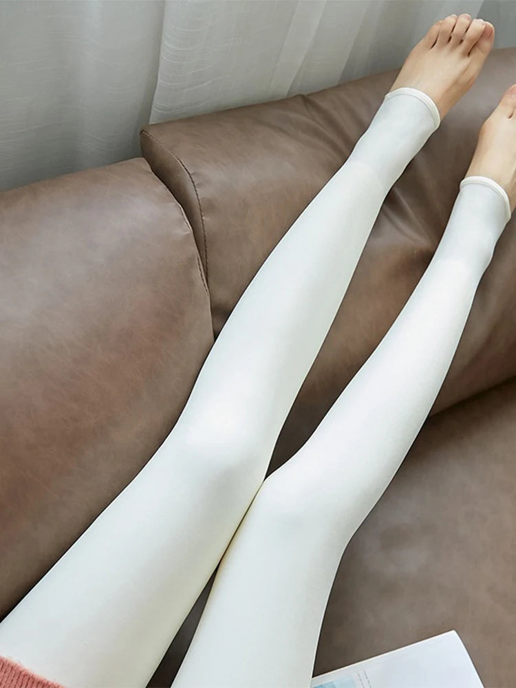 Women Winter Leggings White High Waist Tight Warm Legging Workout Thick Thermal Pantyhose Sexy Elasticity Fleece Stocking Female PlatiNum