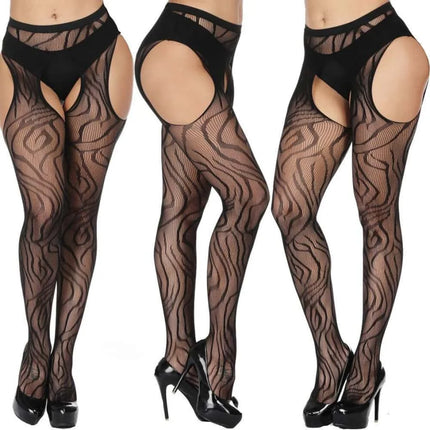 NEWJOINFUN Plus Open Crotch Pantyhose Large Fishnet Stockings Black Thigh High Stockings Garter Tights for Women Oversized XXXXL