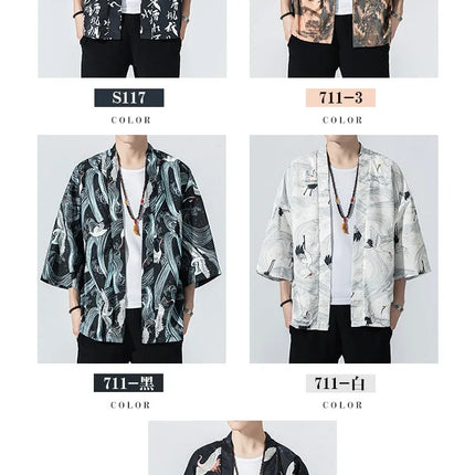 Camicie Sottili da Uomo con Stampa Tradizionale, Abbigliamento Asiatico, Kimono Giapponese, Camicie Yukata da Uomo, Top Larghi da Donna Stile Harajuku, Cappotto Taglie Forti fino alla 5XL