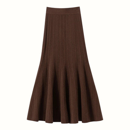 Woman's 100% Cashmere Knittwear Skirt Autumn Winter Elegant Mermaid Mid-calf High Waisted Slim Office Lady Dress Light Luxury PlatiNum