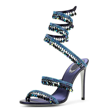 Sandali Crystal Wrap da Donna Estivi 2026, Scarpe da Sposa con Tacco Alto, Scarpe da Festa, Sandali con Cinturino alla Caviglia, Scarpe Designer con Tacco a Spillo