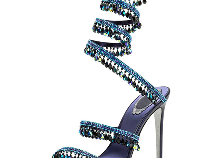 Sandali Crystal Wrap da Donna Estivi 2026, Scarpe da Sposa con Tacco Alto, Scarpe da Festa, Sandali con Cinturino alla Caviglia, Scarpe Designer con Tacco a Spillo