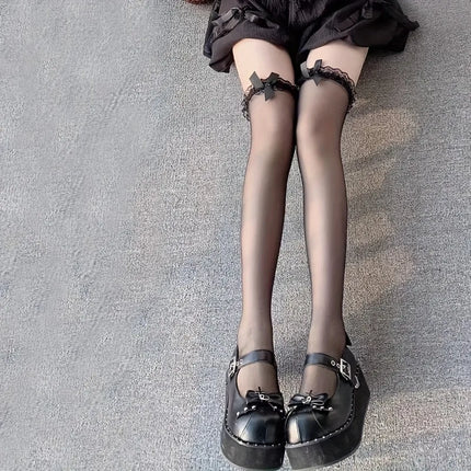 Calzini alti alla coscia con volant in pizzo Calzini con fiocco sopra il ginocchio Calze da donna Calze