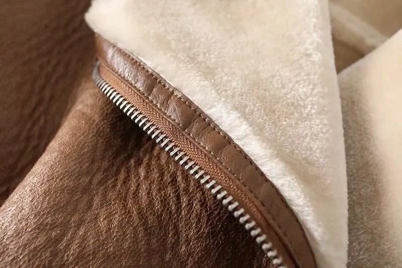 2024 winter women's clothing fashion locomotive version lapel fur integrated thickened thermal coat leather jacket