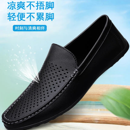 Mocassini da Uomo in Pelle Traforata Estivi Traspiranti Slip-On Taglie Grandi 38-47 Neri Bianchi Scarpe da Guida