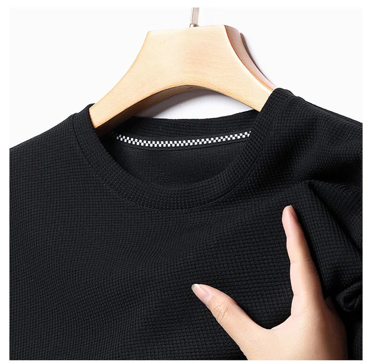 New Summer Waffle Round Neck Short Sleeved T-shirt for Men's Short Sleeved Top PlatiNum