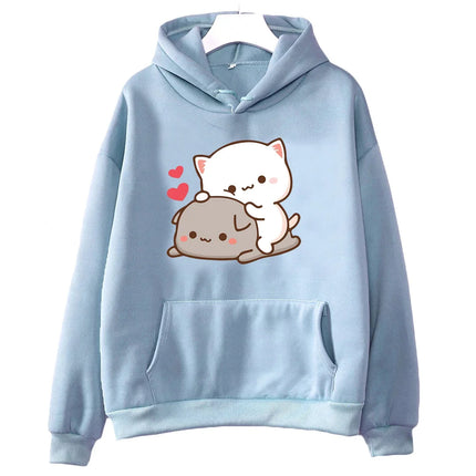Peach And Goma Mochi Cat Love Print hoodies women Winter  streetwear funny Hood female Fleece sweater