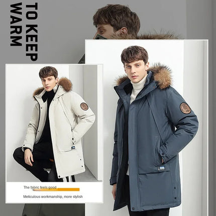 Men Winter Goose Down Coats Fur Collar Hooded Long Down Jackets Top Quality Male Outdoor Windproof Warm Winter Jackets Canada