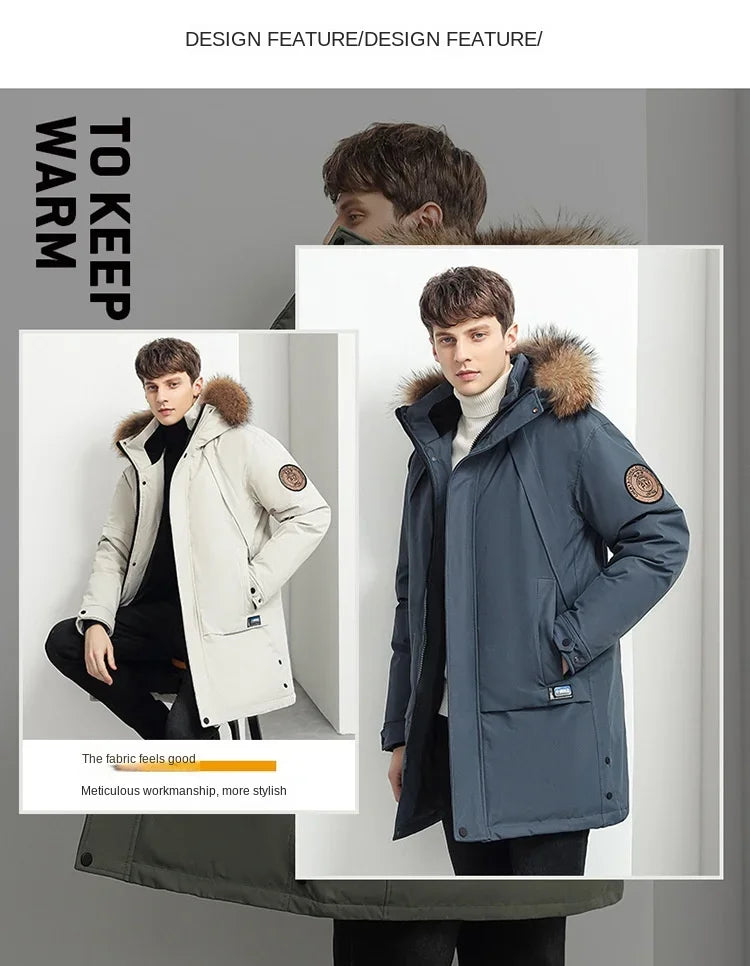 Men Winter Goose Down Coats Fur Collar Hooded Long Down Jackets Top Quality Male Outdoor Windproof Warm Winter Jackets Canada