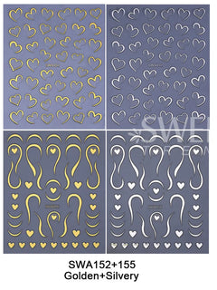 4pcs Valentine's Day Nail Art Stickers 3D Gold/Silver French Lines Love Heart Nail Decals Adhesive Slider Manicure Decorations