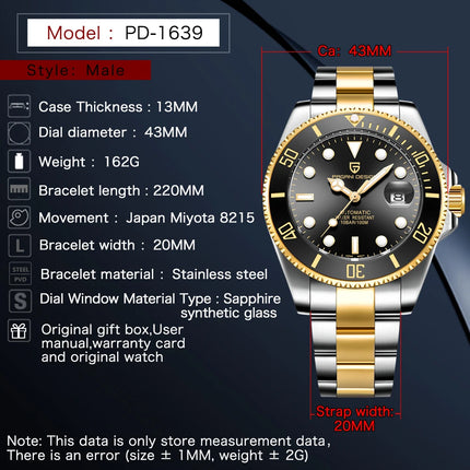 PAGANI DESIGN 2026 43MM Serie Water Ghost Orologio Meccanico da Uomo Automatico con Vetro Zaffiro in Acciaio Inossidabile Impermeabile Sportivo