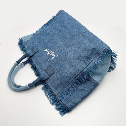 trendy brand denim embroidered shoulder bag, high-end elegant crossbody bag, luxurious handbag, new fashionable women's han PlatiNum