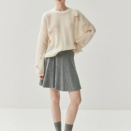 Women 100% Cashmere Skirt High Quality 2026 New Collection Knitwear Spring Winter Korean Popular Skirt Female Pleated Skirt PlatiNum