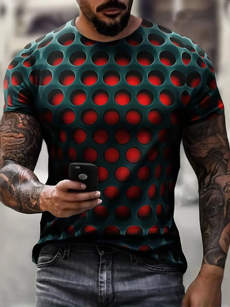 T-shirt estive da uomo con stampa 3D effetto ottico, girocollo, casual, a maniche corte, abbigliamento streetwear alla moda.
