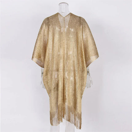 Abito copricostume da spiaggia lavorato a maglia trasparente con nappe sexy con frange Tunica in rete lucida per costumi da bagno da donna Abito da spiaggia leggero con copertura in rete platinumshop