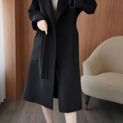 100% Wool Coat Women's Wear 2026 Autumn/Winter Fashion Temperament Double sided Cashmere Coats with Belt Elegant Long Overcoat