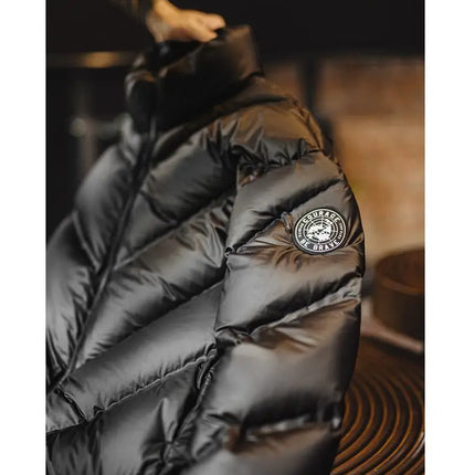 Maden Men's 90% White Duck Down Jacket Black Stand Collar Short Quilted Puffer Jacket Thermal Coat for Winter Streetwear