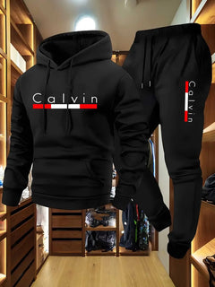2025 Men's Casual Jogging Sportswear Set Hoodie and Black Sweatpants Rubberized Jacket Fashion Sport