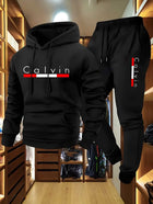 2025 Men's Casual Jogging Sportswear Set Hoodie and Black Sweatpants Rubberized Jacket Fashion Sports Winter Warm 2 Piece Set PlatiNum