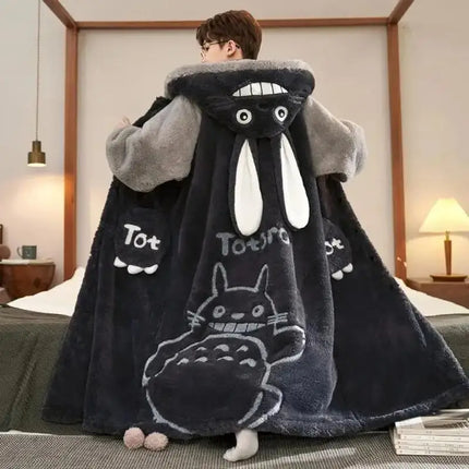 Kawaii Pokemon Pikachu Print Men's Fleece Pajama Set Hooded Robe + Pants Super Soft Winter Loungewear Cute Anime Sleepwear New