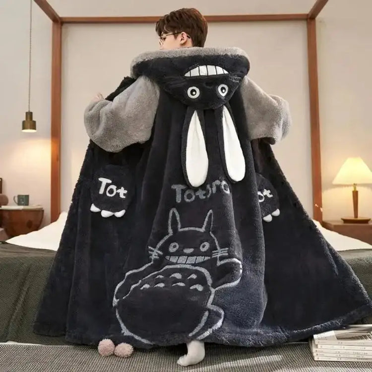 Kawaii Pokemon Pikachu Print Men's Fleece Pajama Set Hooded Robe + Pants Super Soft Winter Loungewear Cute Anime Sleepwear New