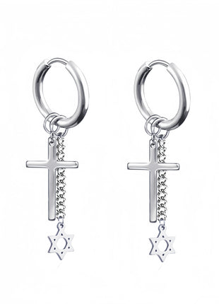 Long Hanging Crosses Leaves Pendants Hoops Woman Earrings Man Vintage Stainless steel Hip Hop Ear Piercing Jewelry Accessories PlatiNum